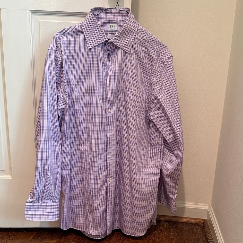 Ike Behar Lavender and White Windowpane Dress Shirt